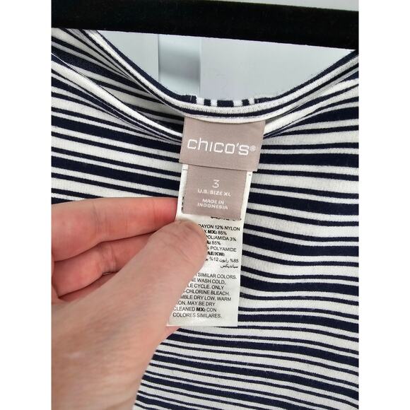 Chico's Womens Navy & White Stripe Rayon Blend 3/4 Sleeve Pullover Blouse Size 3 - Picture 4 of 4